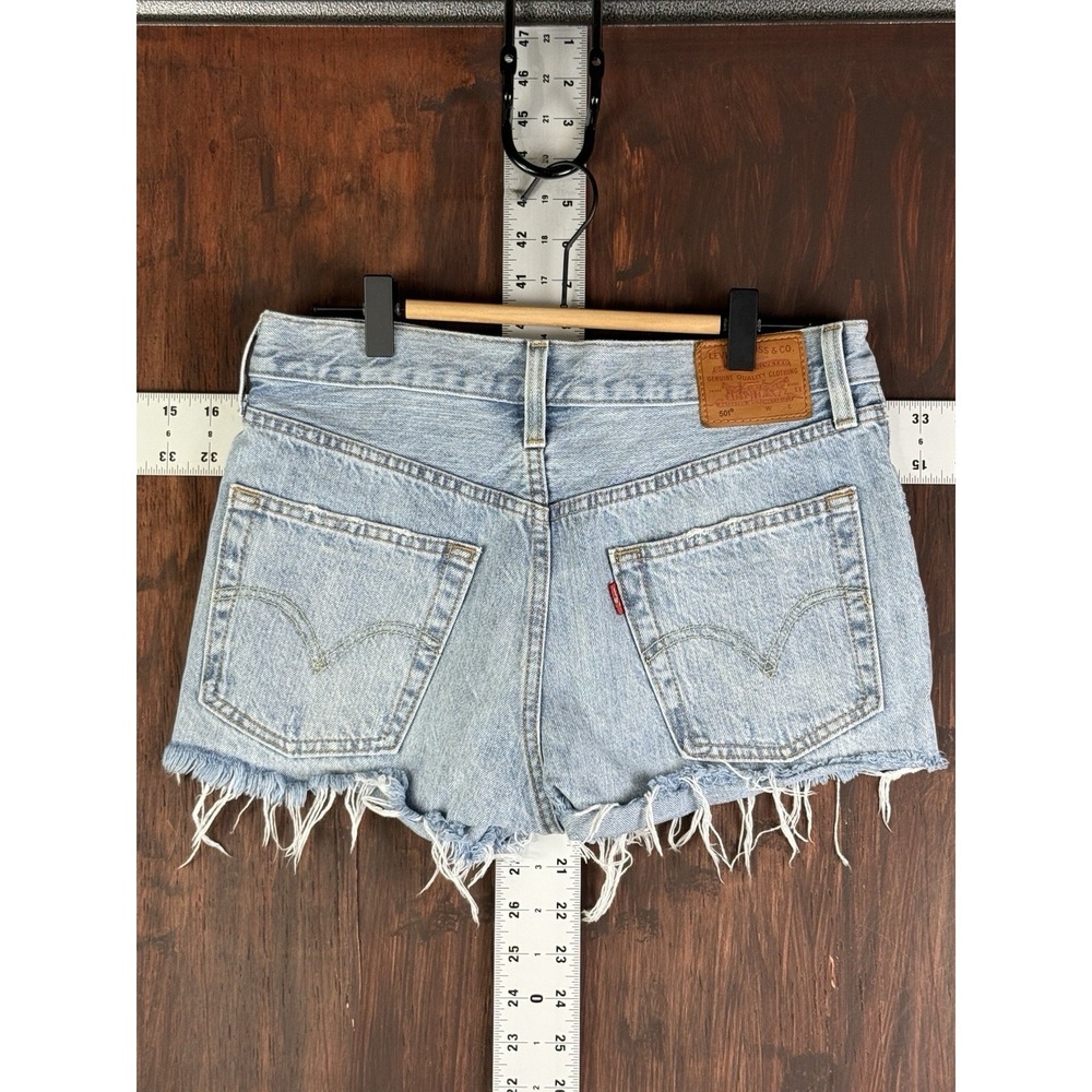 Levis Premium 501 Big E Button Fly Cut Off Distressed‎ Jean Shorts Womens 27